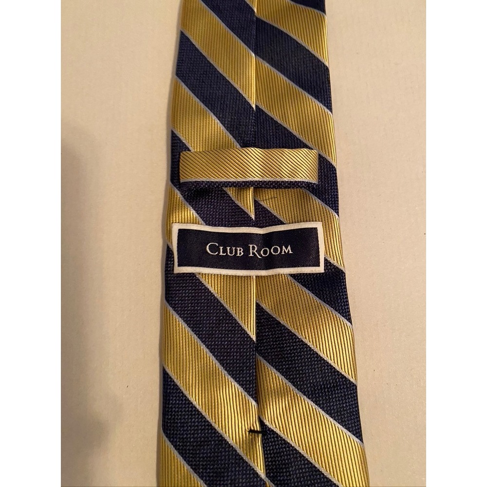 Club Room Mens Gold Navy Blue Striped‎ Silk Blend Necktie Repp Stripe Tie